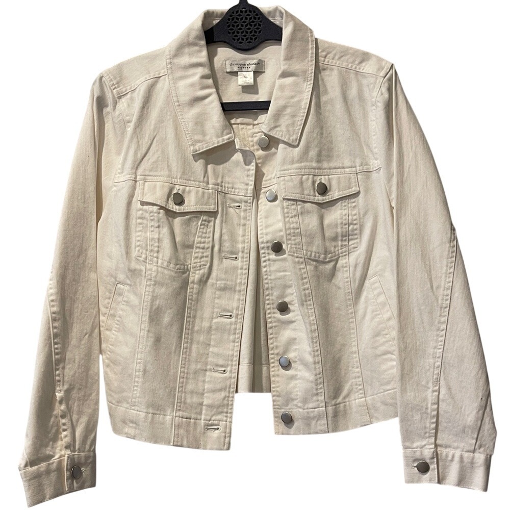 Christopher and Banks Petite White Denim Jean Jacket Large